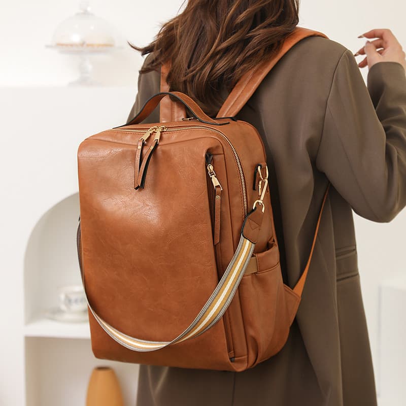 Mochila feminina de couro de grande capacidade para negócios, mochila multifuncional para computador