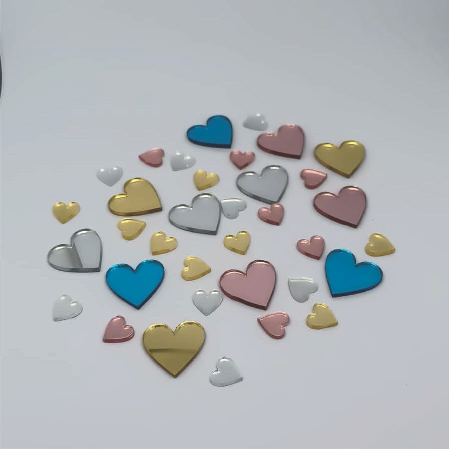 Kit 50 Mini Corações 2cm Acrílico Espelhado
