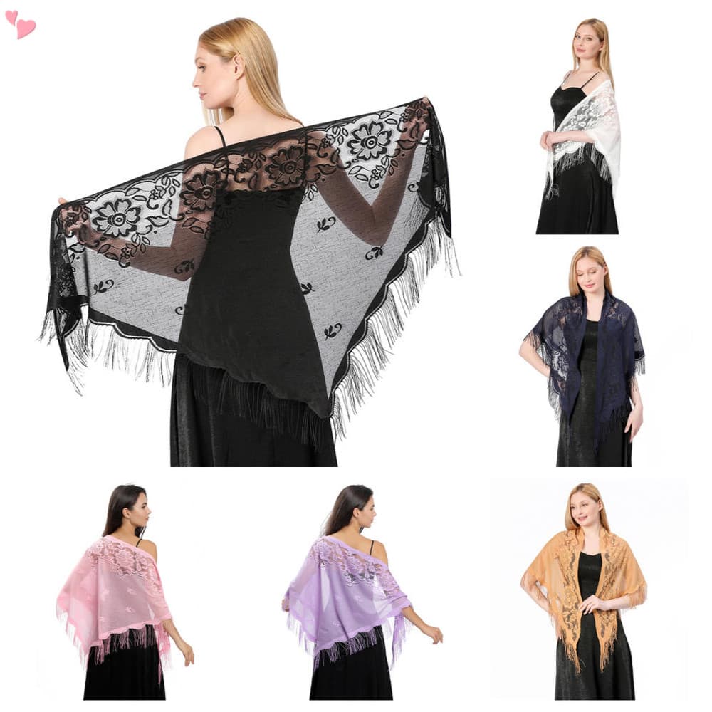Xales E Envoltórios De Renda Floral Femininos Para Vestido De Noite Franja Pashmina Cachecol Festa De Fantasia De Casame