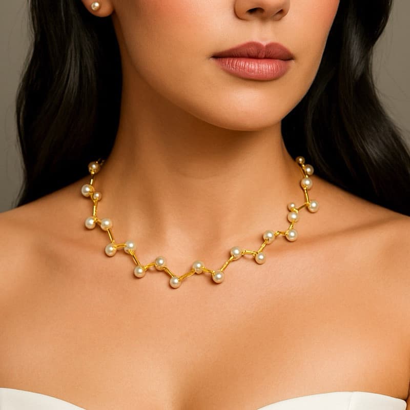 Colar Chocker folheado com pérolas ou dourado