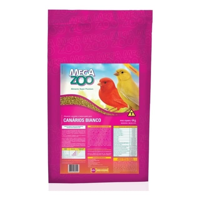 Ração Megazoo Canário Bianco 6kg Super Premium Extrusada Para Aves Alimento Completo