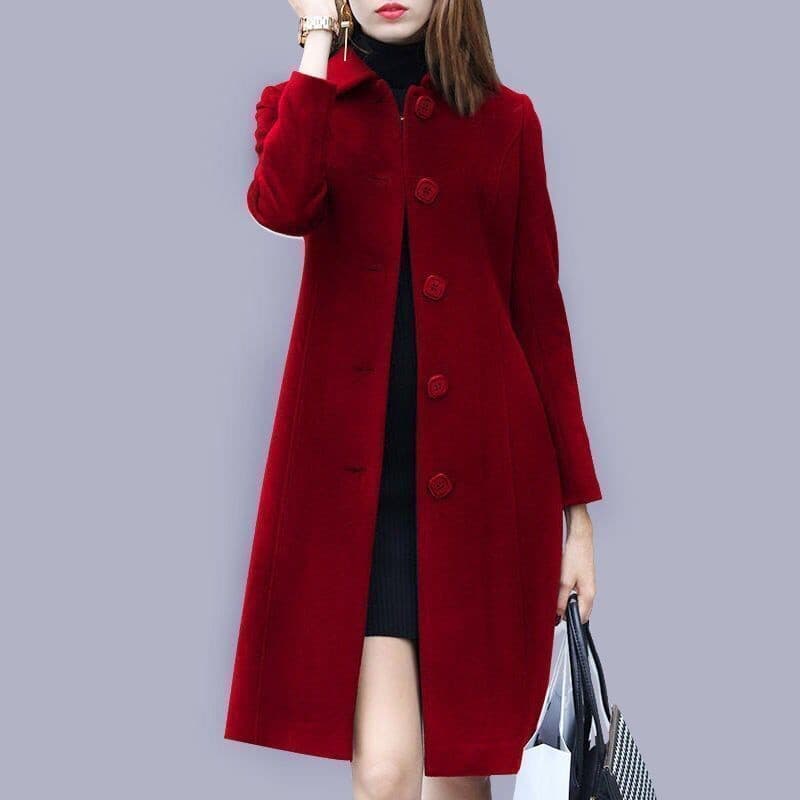 Casaco De lã Feminino Plus size 2025 Para frio Lapela Sobretudo Para Outono/Inverno Longo Grosso De Cor Lisa Elegante Ca