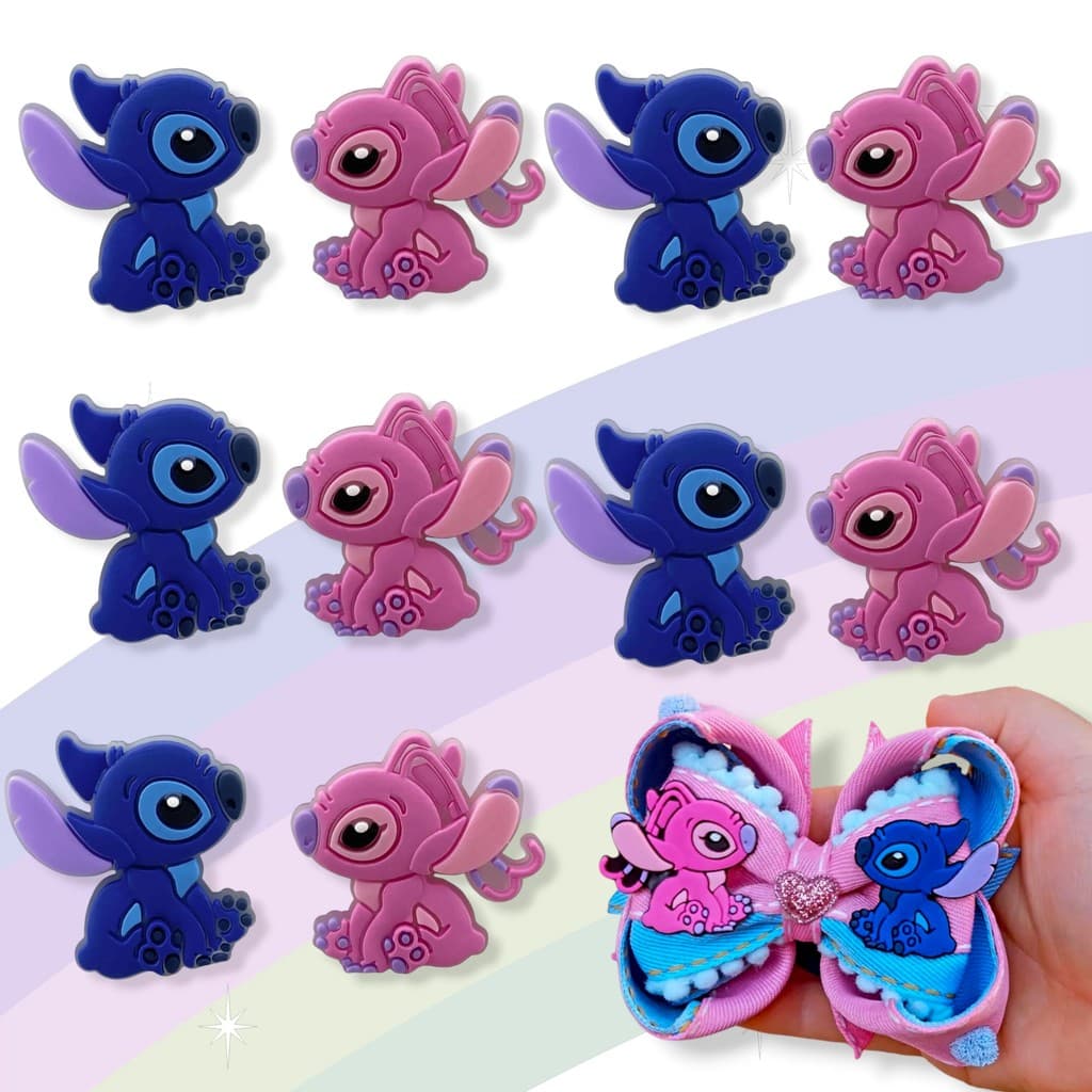 Kit Apliques Stich - Angel para Laço Infantil Personalizado, Canetas, Chaveiros, Tiaras - Emborrachado