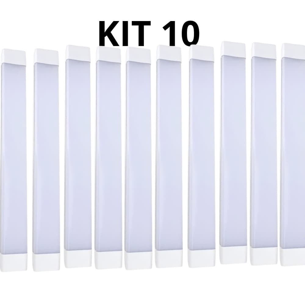 Kit 10un Luminaria slim Led 80w 120cm Linear com calha sobrepor 6500K Branco Frio 110v/220v