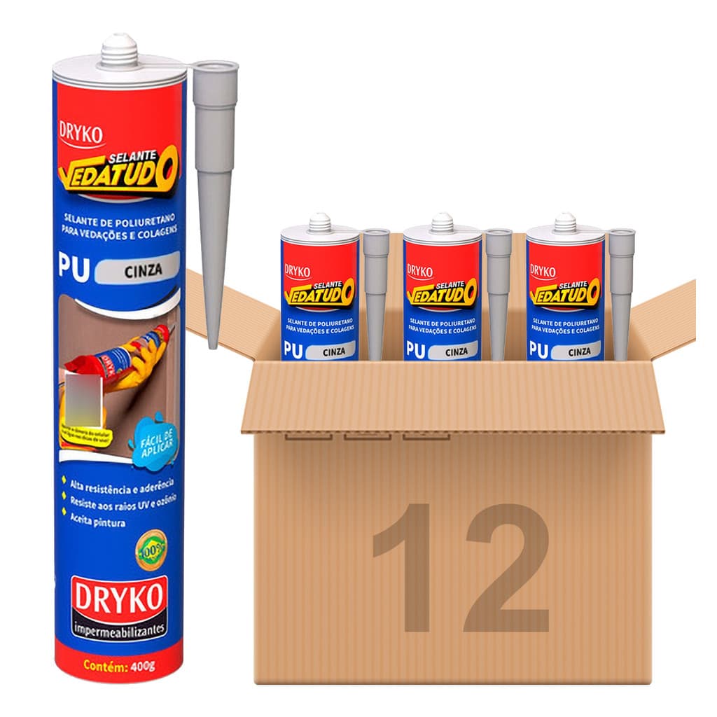 Kit 12 Selante PU40 Cinza 400g Vedatudo Dryko