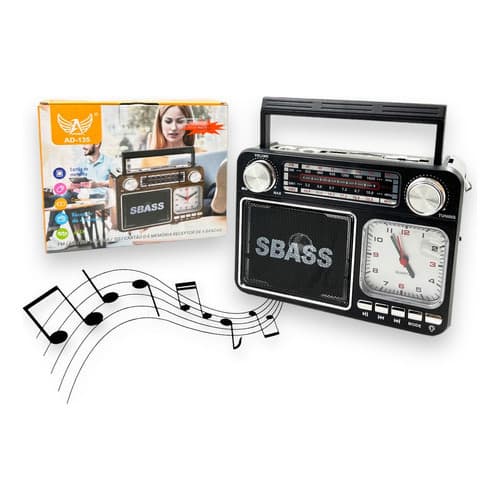 Rádio Relógio Retro Bluetooth Vintage Usb Portátil Altomex Ad-136 Preto 110v/220v