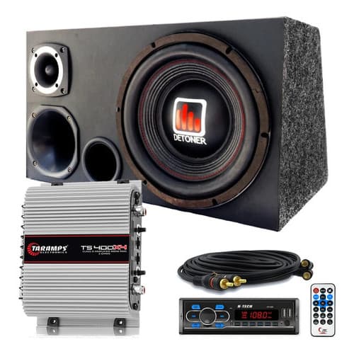 Caixa Trio Som Sub Detoner + Radio Bluetooth +modulo Taramps