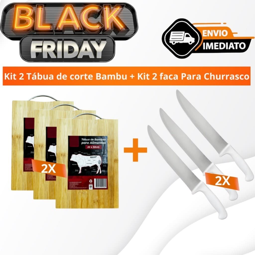 Kit 2 Tabuas de Corte Bambu + Kit 2 Facas Para Churrasco Envio Imediato
