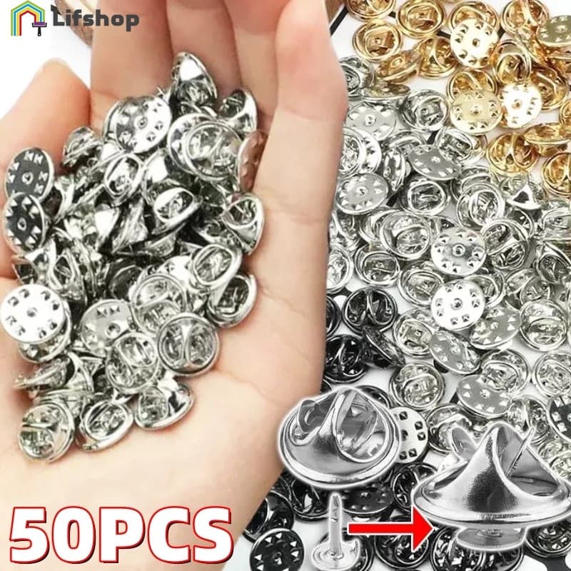50 Peças De Alfinetes De Base De Broche DIY Para Unhas-Fecho Borboleta De Metal Clipe Redondo De Pitada-Porta-Crachá Com