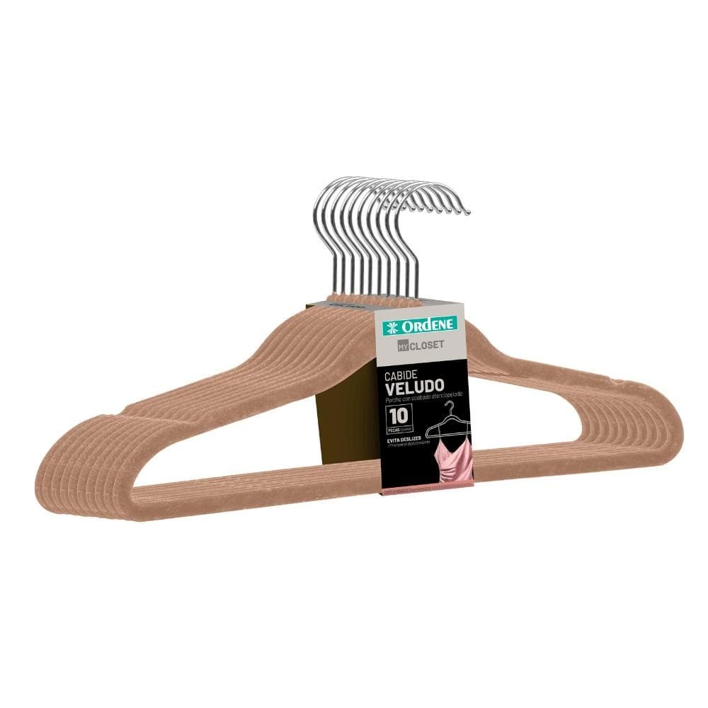 Cabide de Veludo Bege 42cm My Closet Ordene 10 Unidades