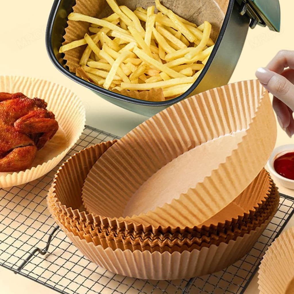 Tapete Redondo De Papel Descartável Air Fryer Antiaderente Para Cozimento 50 Unidades