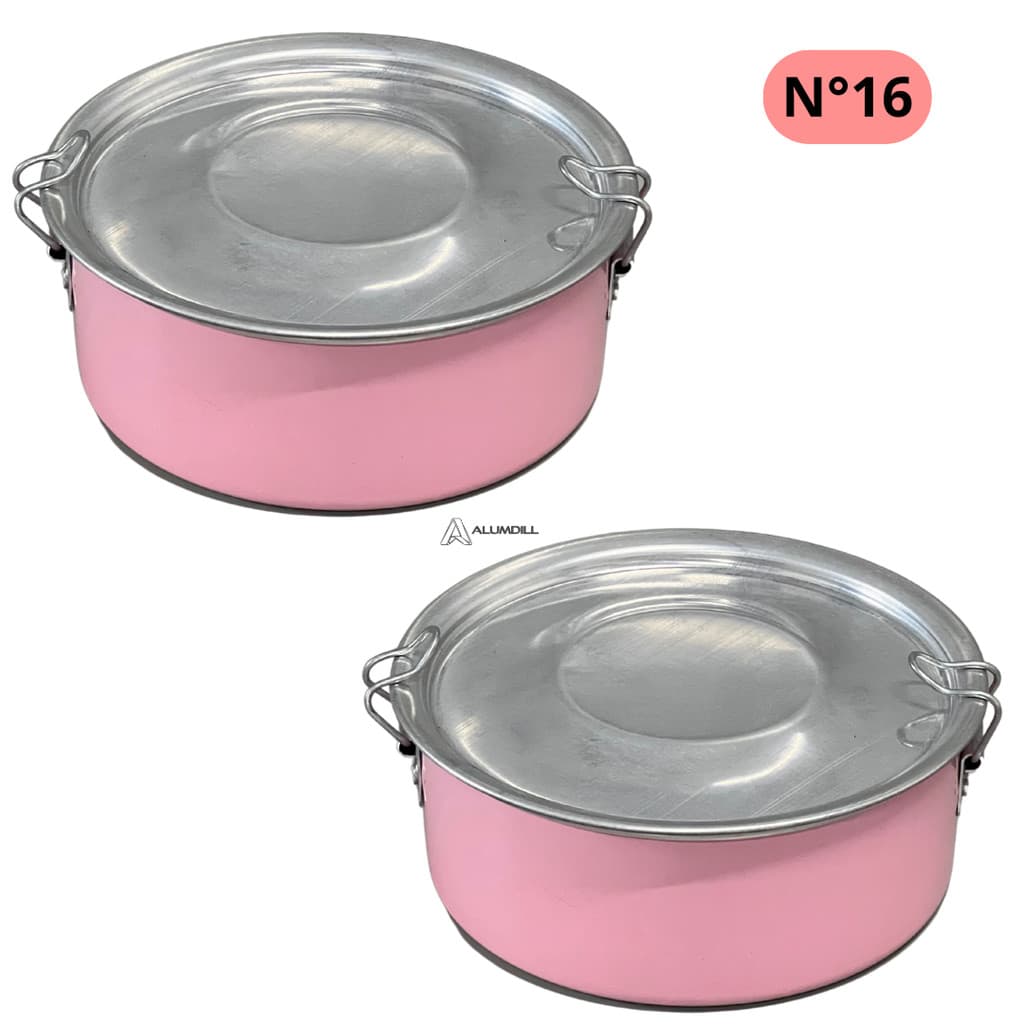 Kit 2 Marmita Pop Organizador N°16 Redonda com Trava de Aluminio Rosa 1,3 lts