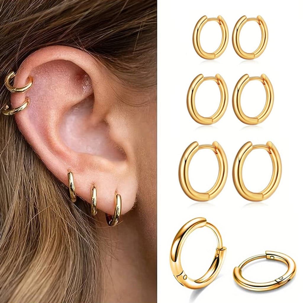 Par de Brincos Argola Dourado Masculino Feminino Aço Inoxidável