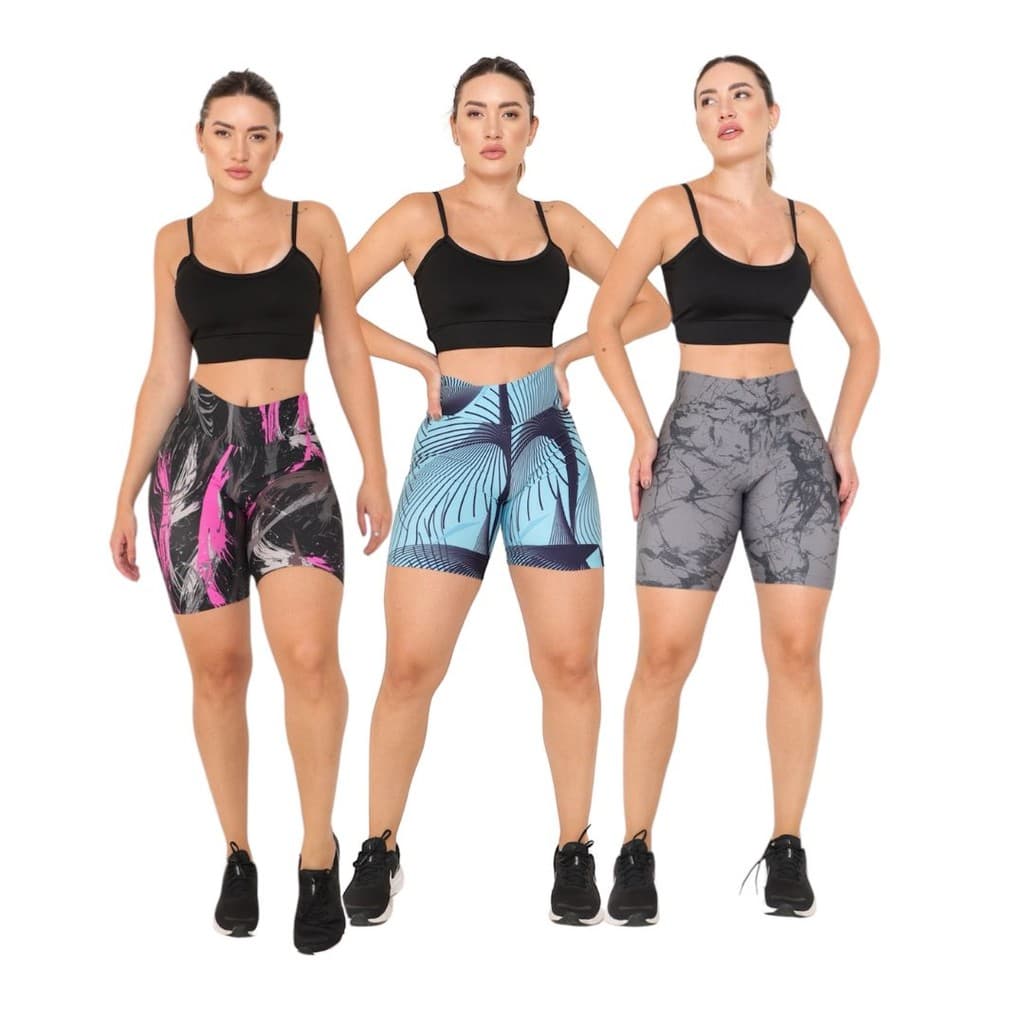 Kit 3 Bermuda Estampada Feminina Suplex Premium Academia