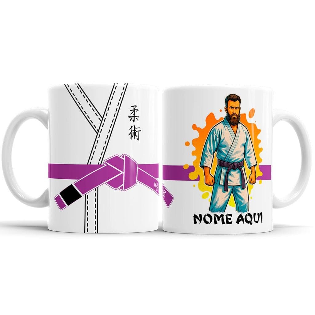 Caneca Kimono Jiu Jitsu Faixa Roxa com Foto estilo Desenho