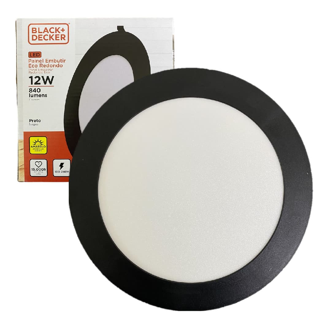 Kit 3 Plafon Redondo Embutir 12w Preto Branco Quente 3000K