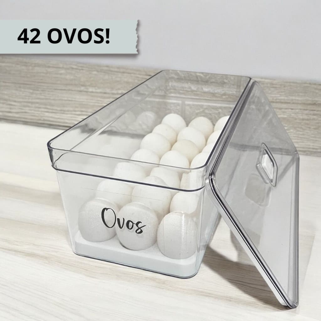 Porta Ovos Organizador de Acrílico Decorado para Geladeira Capacidade para 42 ovos e 21