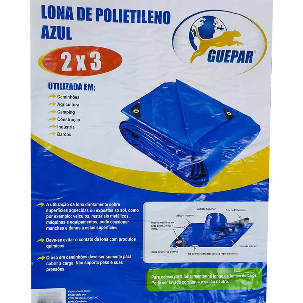 Lona Plástico Encerado Azul 2mx3m Cantos Reforçados Ilhós