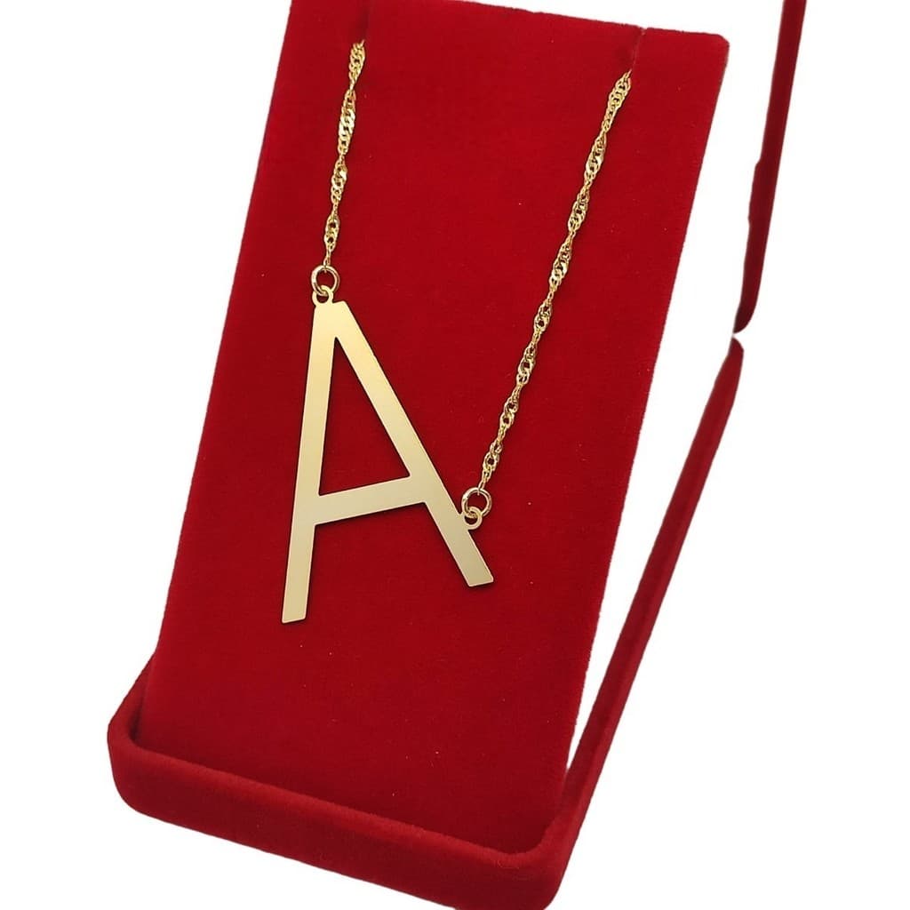 Colar Pingente Inicial Letras Chapa Banhado A Ouro 18k