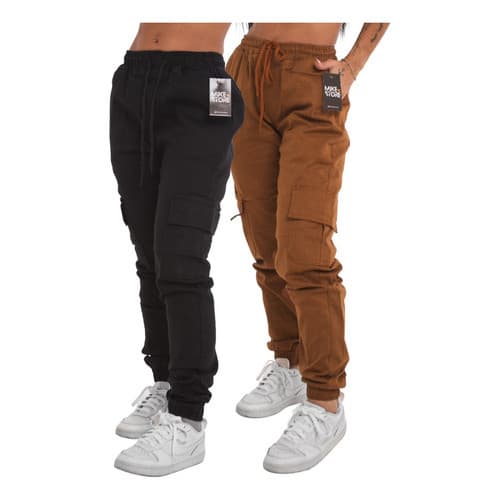 Combo 2 Calças Cargo Jogger Feminina Com Elástico Confortável Com Bolsos