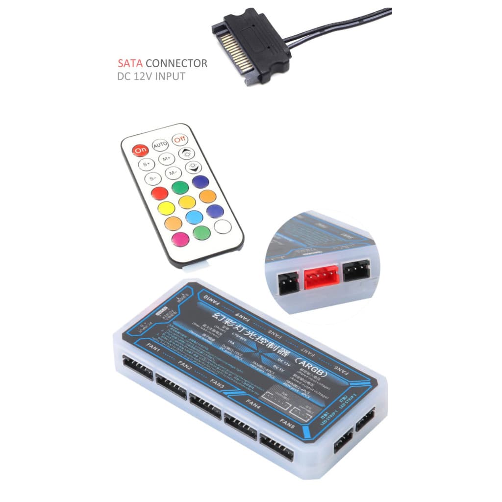 Controladora ARGB 5v  + Controle Cooler Fan  Pinos Hub Led Endereçável Conexão Sata PC RGB Dissipador