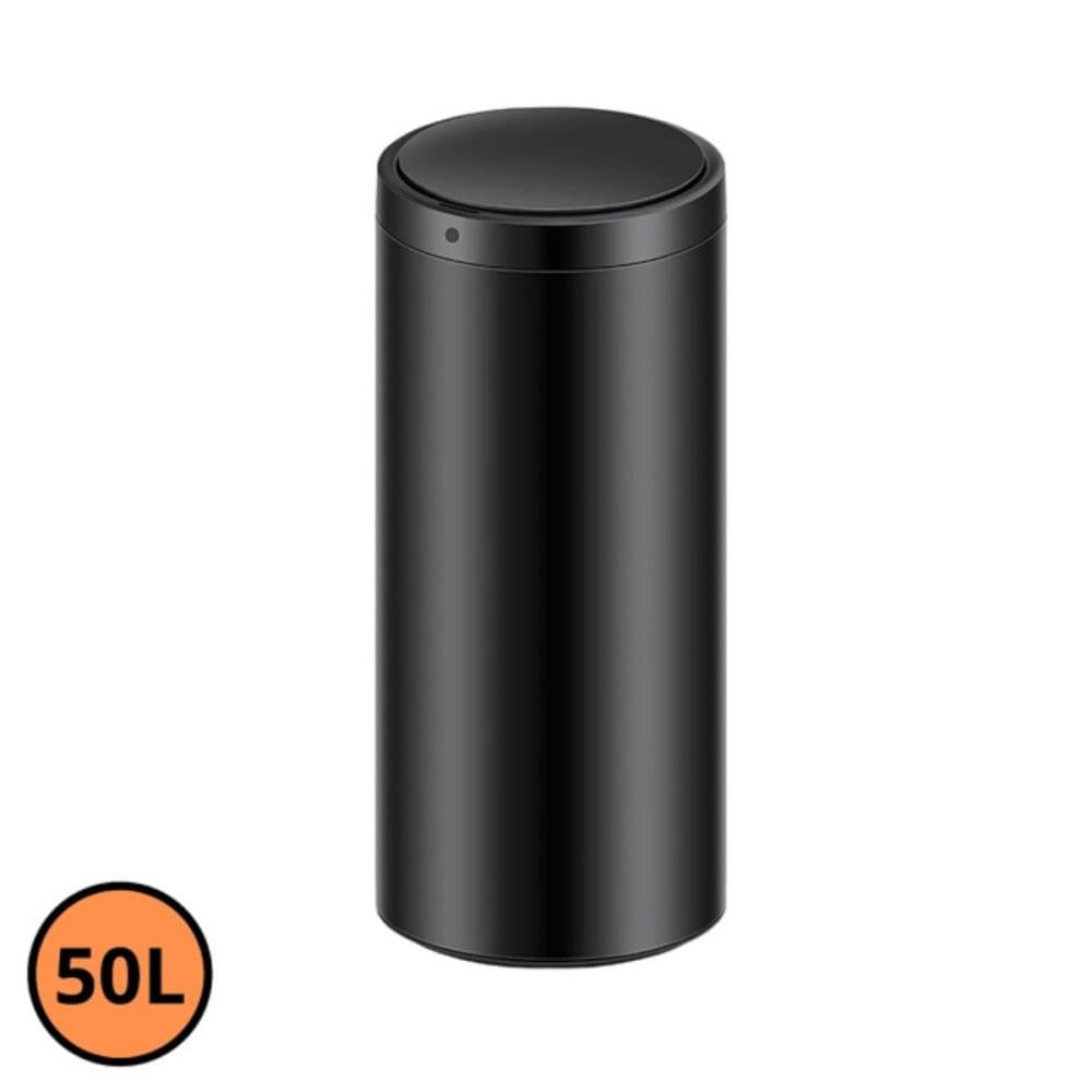 Lixeira Automática Redonda 50 Litros Sensor Aço Inox Preta Cozinha Banheiro Limpeza