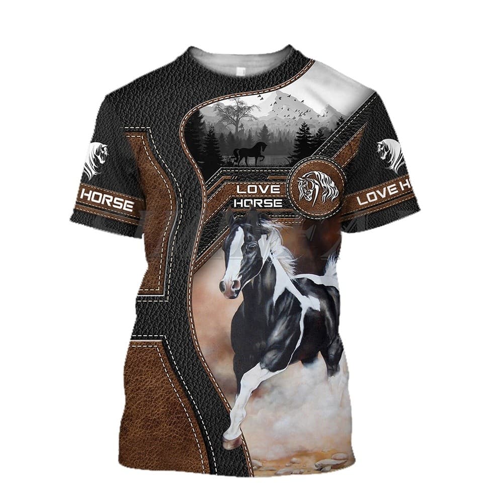 Casual Manga Curta Topos Roupas De Cavalo Camisa Impressão 3D T Unisex Moda Masculina Streetwear O-Pescoço Solto Tamanho