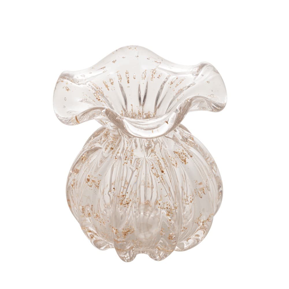 Vaso de Vidro Murano Trouxinha Italy Transparente e Dourado Wolff 10x11cm