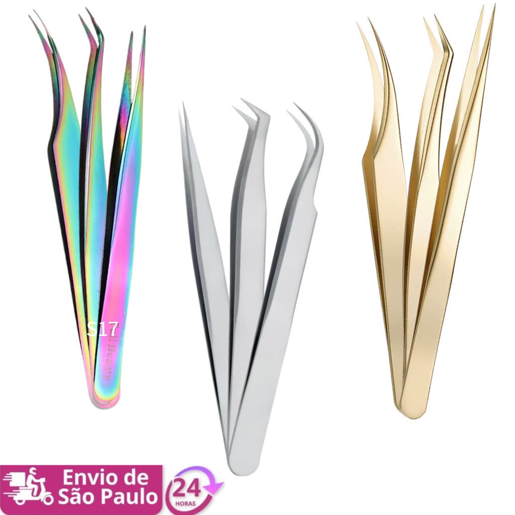 Kit 3 Pincas 45° Curvada Reta Extensao De Cilios，para extensão de cílios individuais S-16