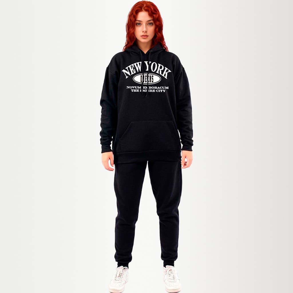 Conjunto De Moletom Feminino New York Blusa Inverno Capuz