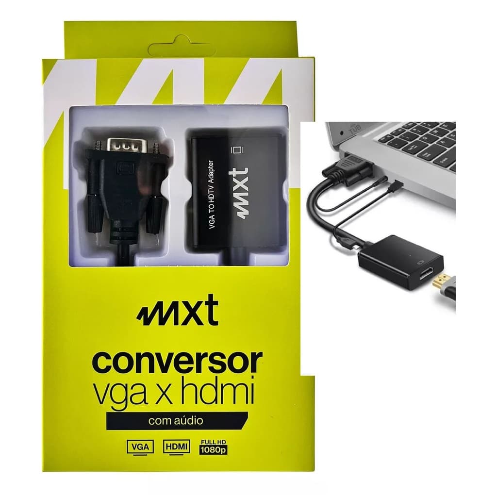 Conversor de Áudio e Vídeo VGA Macho P/ HDMI Fêmea Original