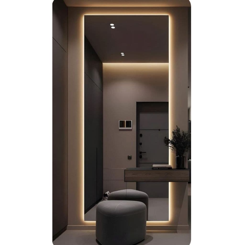 Espelho Retangular 120x60cm Lapidado com LED à Pilhas – Corpo Inteiro, Luz Quente, Moderno e Decorativo