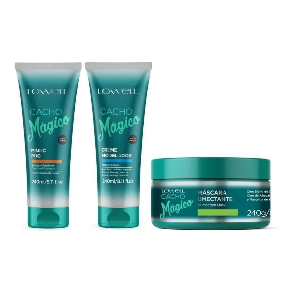 Kit Cacho Mágico Shampoo + Creme Modelador + Máscara Lowell