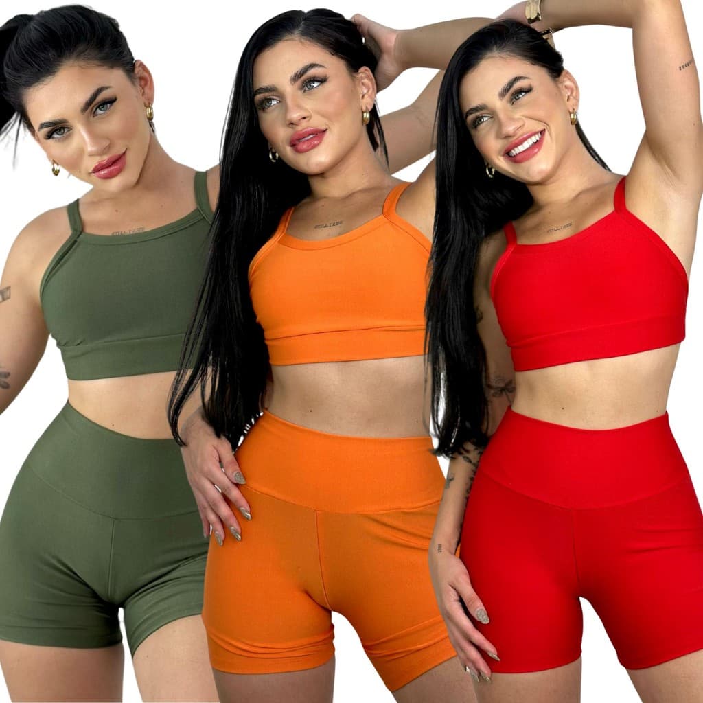 Conjunto Short e Cropped Fitness Academia Cós Alto Cores