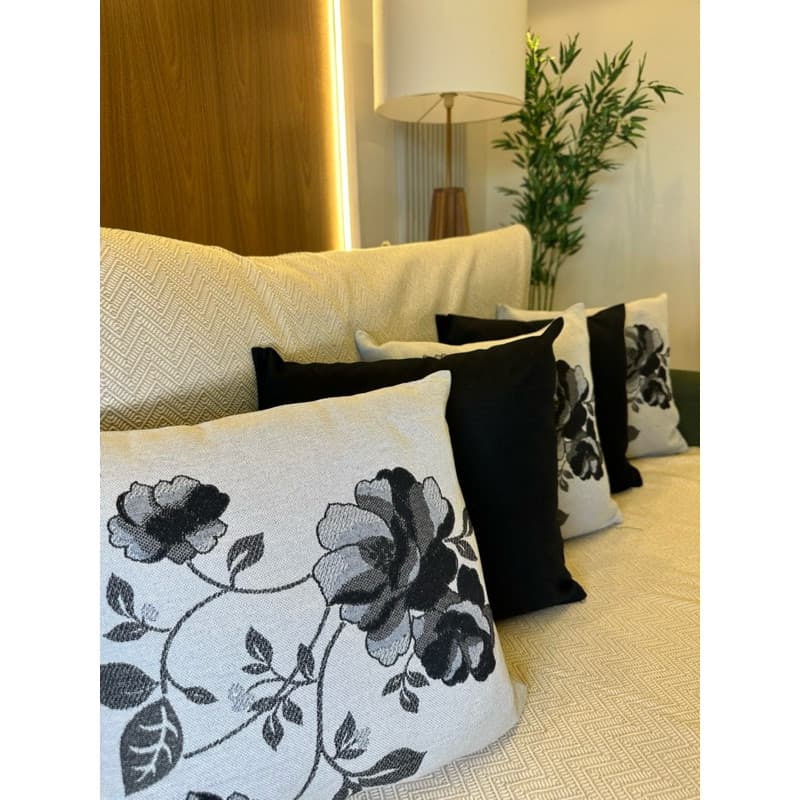 Kit 5 Capas De Almofadas 45x45 - 3 Capa Linho Estampado 2 Capa Suede Lisa Para Sofá Decorativas Dupla Face Com Zíper