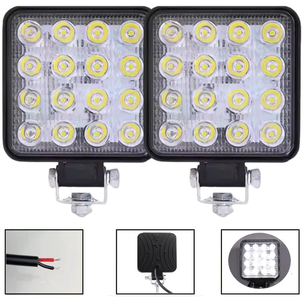 2 Farol Milha 16 Led 48w 12v/24v Quadrado Off Road Universal