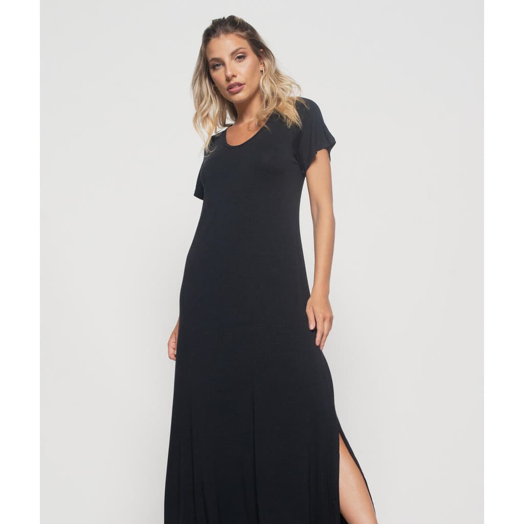 Vestido Longo Manga Curta Malha Salvatore Fashion