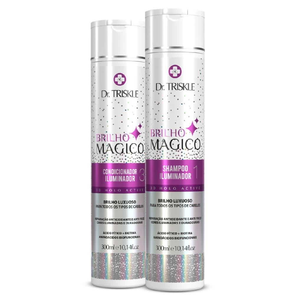 Kit Dr. Triskle Brilho Mágico Shampoo Iluminador 300ml Condicionador Leave-In Reparador 300ml