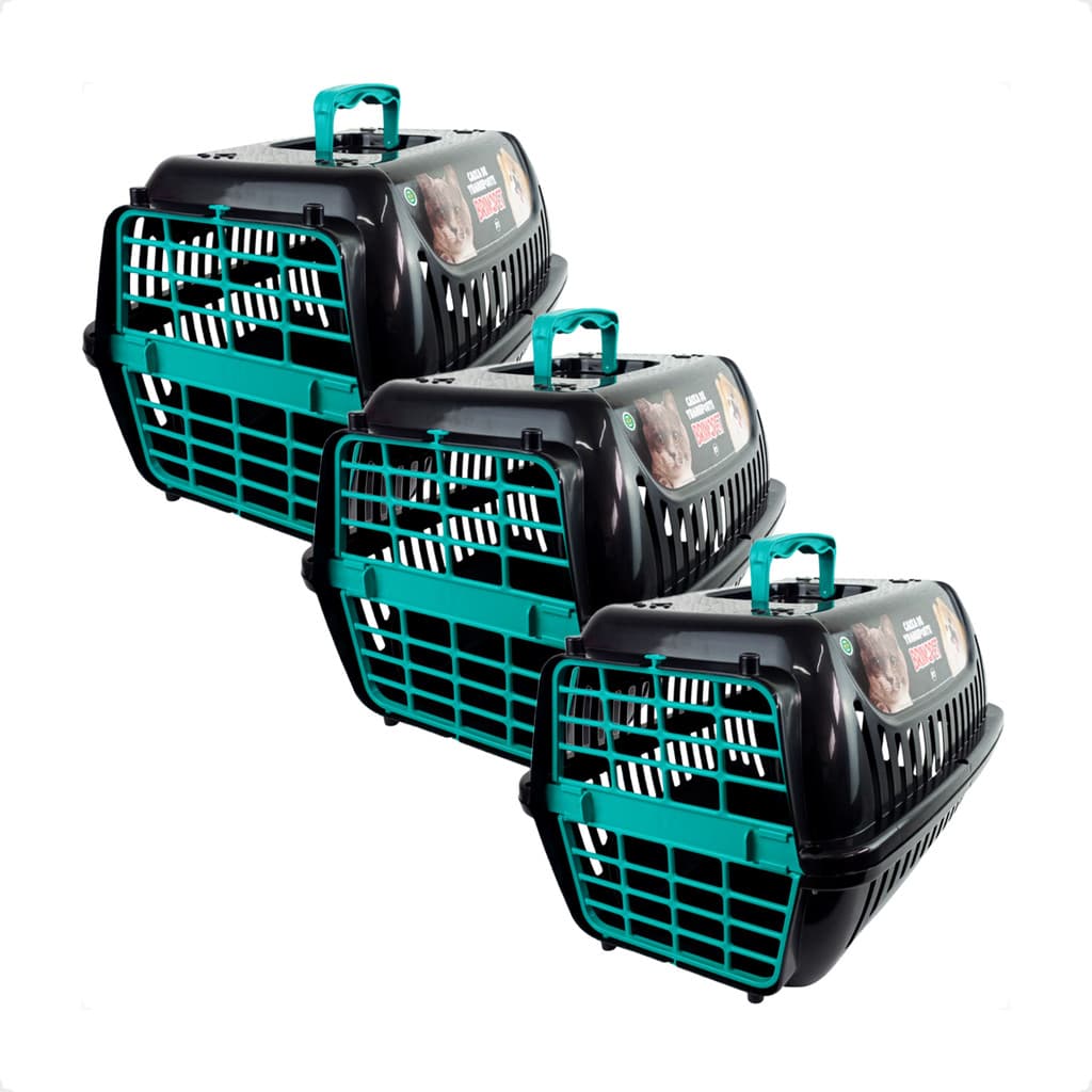 Kit 3 Caixa de Transporte Brinqpet N2 Premium – Preto e Verde Tifany