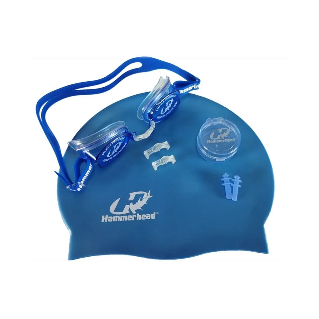 KIT DE NATACAO ÓCULOS E TOUCA F. SCHERER SET AZUL/TRANSPARENTE hammerhead