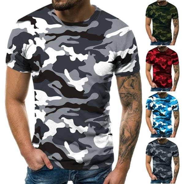 Camiseta Masculina Manga Curta Gola Redonda Estampa Camuflada