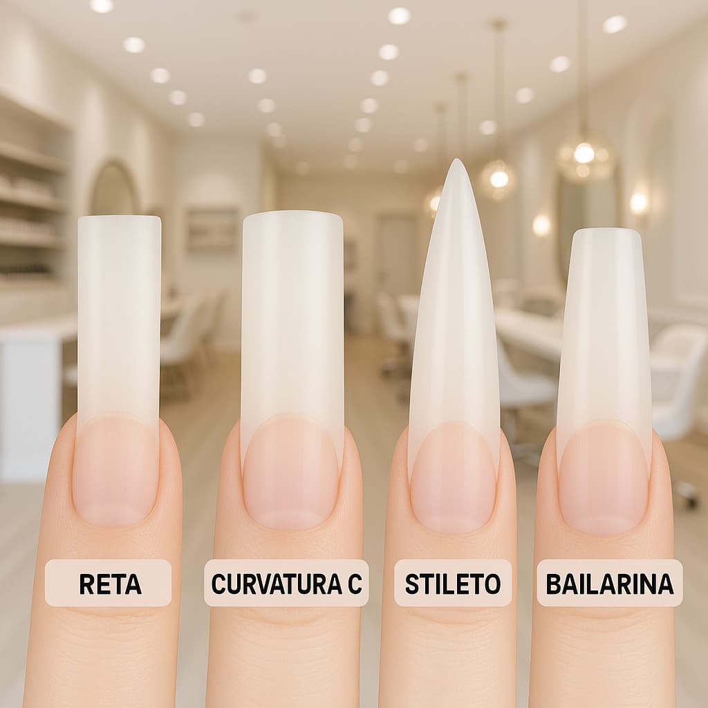 Kit  100 Tips Unhas  Curvatura C Unha Postiça Natural ou Transparente RETA BAILARINA