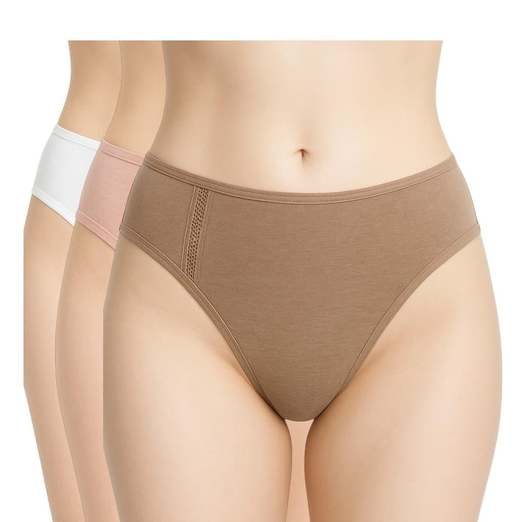 Kit 3 Calcinha Malha Fibra De Bambu Cintura Média Conforto Lateral Larga