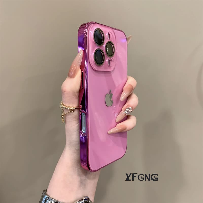 Nova Capa De Vidro Nano Rosa Para iPhone 16 14 13 12 11 15 Pro Max Galvanizada Borda Macia Lente Protetora