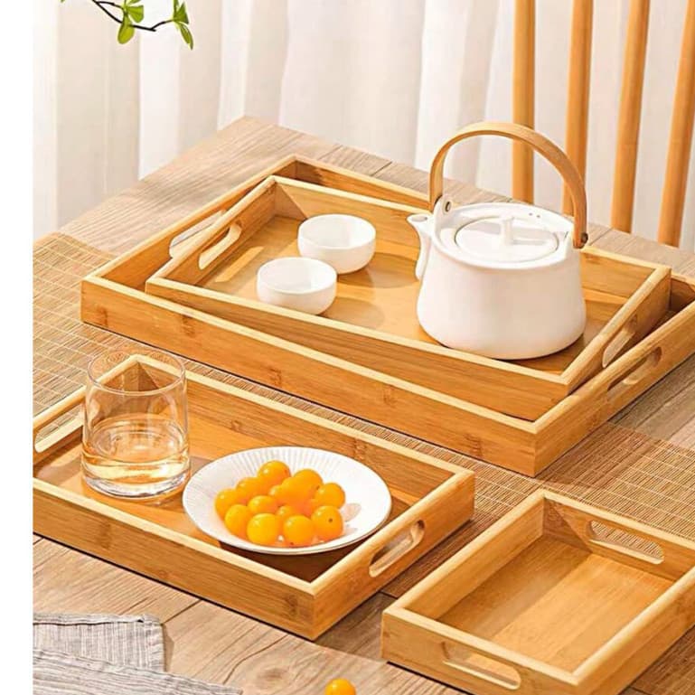 Bandeja Decorativa Grande Organizadora de Bambu para Servir Café da Manhã Retangular