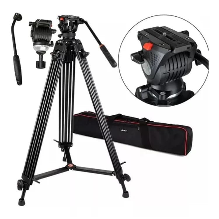 Tripé NT777 Profissional Cabeça Hidráulica Câmera Bag 180cm