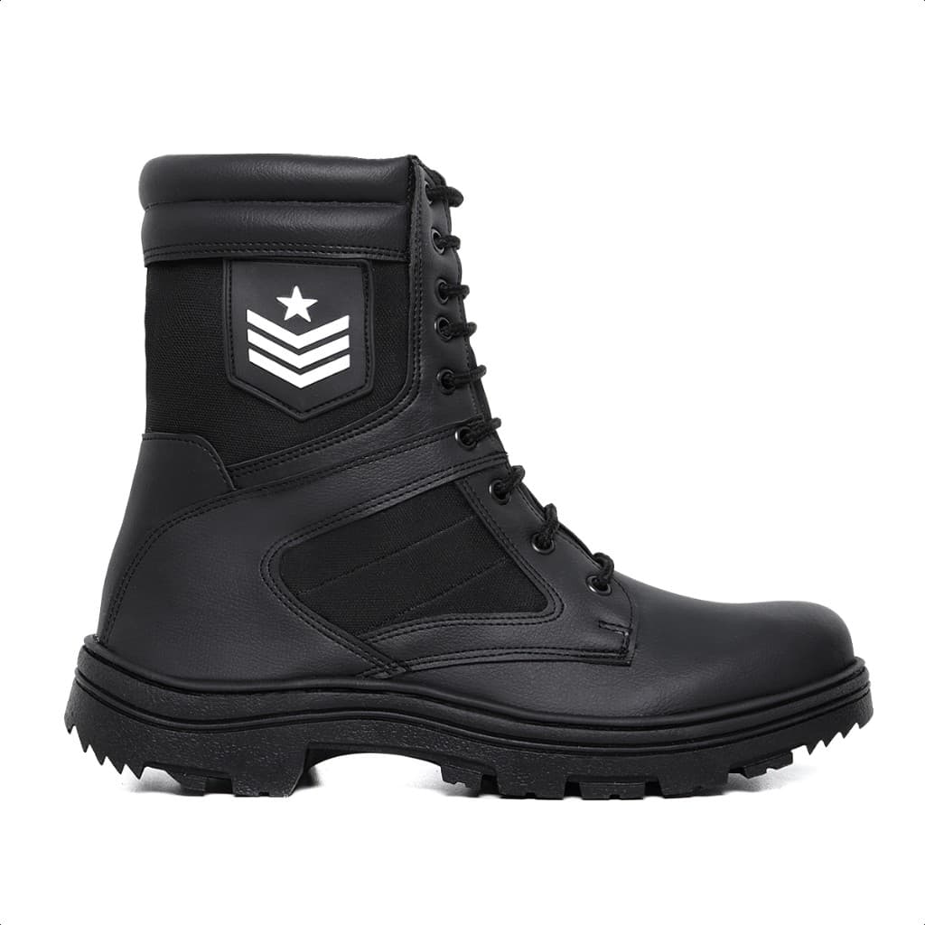 Coturno Masculino Bota Militar Motociclista Tático Com Cadarço Couro Ecológico