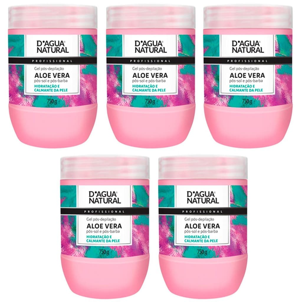 Kit 5 Unidades Gel Pós-Depilação Dagua Natural Aloe Vera Pós-Sol e Pós-Barba 750g