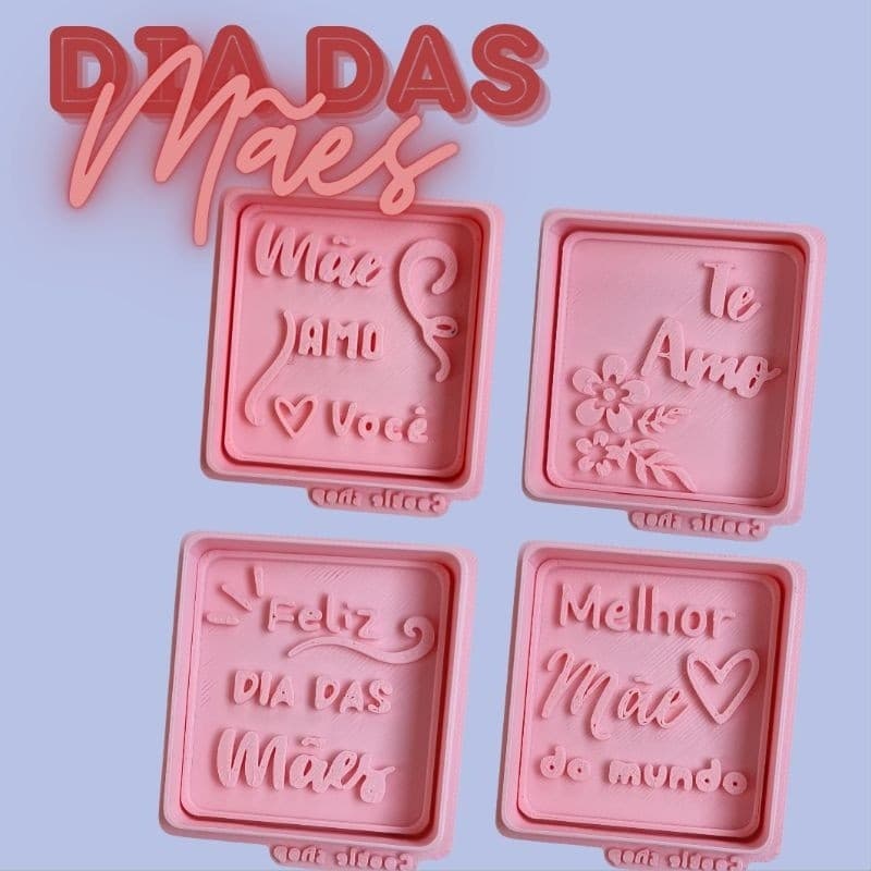 Kit 4 Cortador + 4 Carimbo de Biscoito, Massas e Pasta Americana tema Dia das Mais