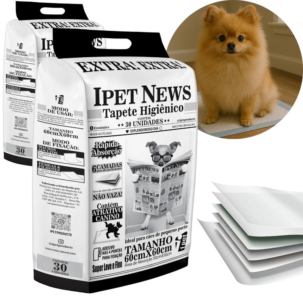 Kit 2 Tapete Higiênico Pet Ipet News 60X60 Cães / Gatos